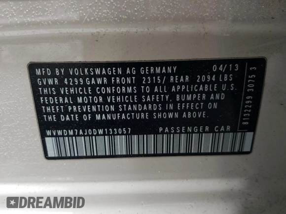 2013 Volkswagen Golf TDI z VIN WVWDM7AJ0DW133057, wystawiony jako Copart lot #37497304 z przebiegiem 137 037 mil mil oraz Szkoda całkowita • Salvage title. Historia ofert i sprzedaży dostępna na DreamBid. Obrazek 12.
