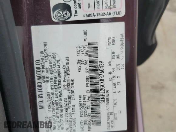 2011 Lincoln MKZ with VIN 3LNHL2GCXBR760439, listed as a Copart auction lot 51306945 with 104,261 mi miles and Salvage Title. Bid and sale history available at carsss.com. Image 12.