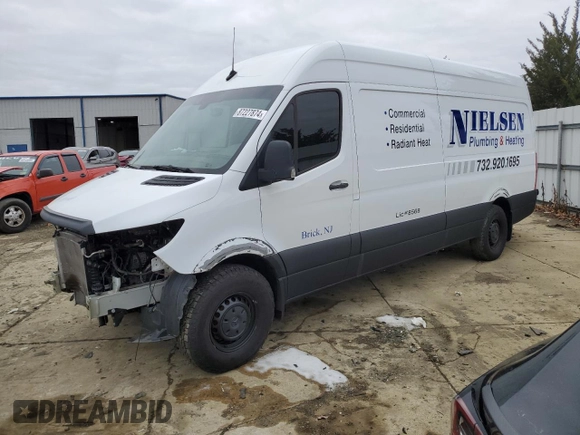 2023 Mercedes-Benz Sprinter Cargo with VIN W1Y4NCHY6PT123577, listed as a Copart auction lot 87227874 with Not Provided miles and Salvage Title. Bid and sale history available at carsss.com. Image 1.
