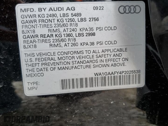 2023 Audi Q5 S line Premium with VIN WA1GAAFY4P2025538, listed as a Copart auction lot 44680105 with 13,130 mi miles and Salvage Title. Bid and sale history available at carsss.com. Image 15.
