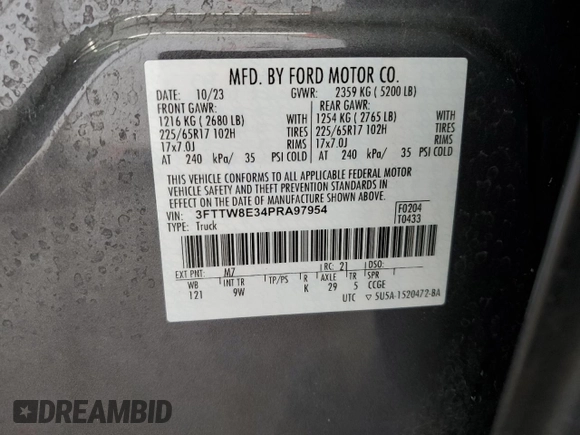 2023 Ford Maverick XL with VIN 3FTTW8E34PRA97954, listed as a Copart auction lot 52349255 with 27,367 mi miles and Salvage Title. Bid and sale history available at DreamBid. Image 12.