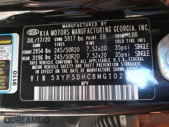 2021 Kia Telluride SX with VIN 5XYP5DHC8MG102300, listed as a Copart auction lot 54576895 with 63,144 mi miles and Salvage Title. Bid and sale history available at carsss.com. Image 13.