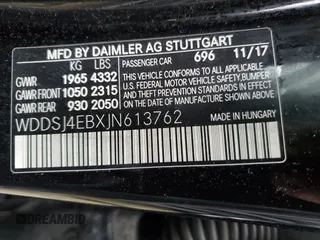 2018 Mercedes-Benz CLA with VIN WDDSJ4EBXJN613762, listed as a Copart auction lot 37501673 with 59,646 mi miles. Bid and sale history available at carsss.com. Image 14.