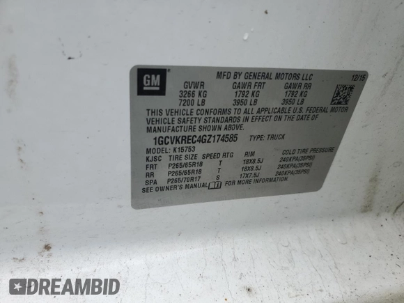 2016 Chevrolet Silverado 1500 LT with VIN 1GCVKREC4GZ174585, listed as a Copart auction lot 51930695 with 147,464 mi miles and Salvage Title. Bid and sale history available at carsss.com. Image 12.