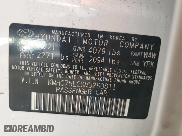 2021 Hyundai Ioniq SE with VIN KMHC75LC0MU260811, listed as a Copart auction lot 82023644 with 83,366 mi miles and Salvage Title. Bid and sale history available at DreamBid. Image 15.