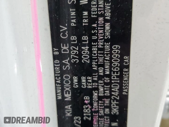 2023 Kia Forte LXS with VIN 3KPF24AD1PE690999, listed as a Copart auction lot 50620185 with 13,207 mi miles and Salvage Title. Bid and sale history available at carsss.com. Image 13.