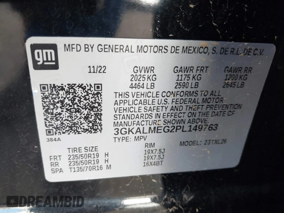 2023 GMC Terrain SLE with VIN 3GKALMEG2PL149763, listed as a IAAI auction lot 41944649 with 65,371 mi miles and . Bid and sale history available at DreamBid. Image 9.