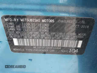 2019 Mitsubishi Mirage ES с VIN ML32F3FJ2KHF03466, выставлен на аукционе IAAI как лот 42328216 с пробегом 148 490 миль миль и . История ставок и продаж доступна на DreamBid. Изображение 9.