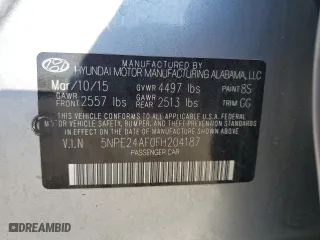 2015 Hyundai Sonata 2.4L SE with VIN 5NPE24AF0FH204187, listed as a Copart auction lot 47047235 with 116,968 mi miles and Salvage Title. Bid and sale history available at carsss.com. Image 12.