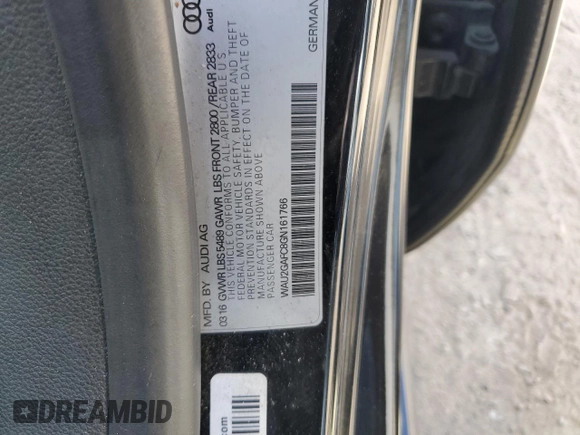 2016 Audi A7 3.0 Prestige with VIN WAU2GAFC8GN161766, listed as a Copart auction lot 51769055 with 135,005 mi miles and Salvage Title. Bid and sale history available at carsss.com. Image 13.