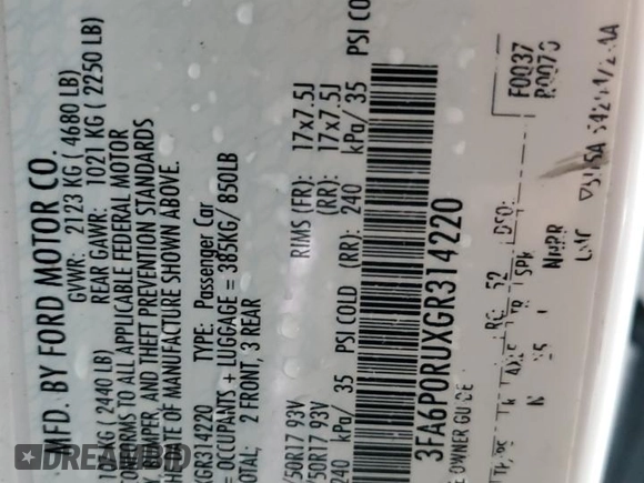 2016 Ford Fusion Titanium Hybrid with VIN 3FA6P0RUXGR314220, listed as a Copart auction lot 61512404 with 152,067 mi miles and Salvage Title. Bid and sale history available at carsss.com. Image 15.