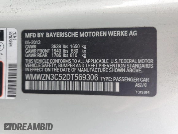2013 MINI Convertible with VIN WMWZN3C52DT569306, listed as a Copart auction lot 56594535 with 80,247 mi miles and Clean title. Bid and sale history available at DreamBid. Image 12.