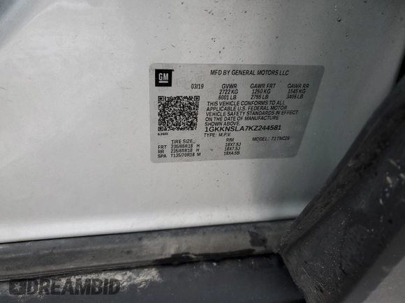 2019 GMC Acadia SLE with VIN 1GKKNSLA7KZ244581, listed as a Copart auction lot 86800064 with 153,724 mi miles and Clean Title. Bid and sale history available at DreamBid. Image 13.