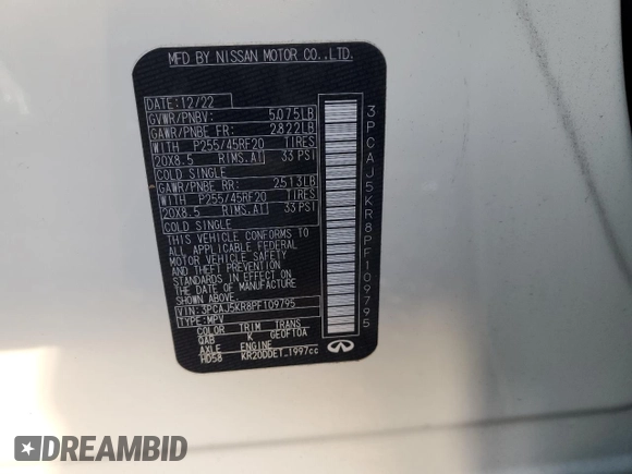 2023 Infiniti QX55 Essential z VIN 3PCAJ5KR8PF109795, wystawiony jako Copart lot #85816114 z przebiegiem 11 985 mil mil oraz Szkoda całkowita • Salvage title. Historia ofert i sprzedaży dostępna na DreamBid. Obrazek 13.