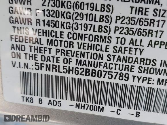 2011 Honda Odyssey EX-L with VIN 5FNRL5H62BB075789, listed as a IAAI auction lot 42035746 with 238,616 mi miles and . Bid and sale history available at carsss.com. Image 9.