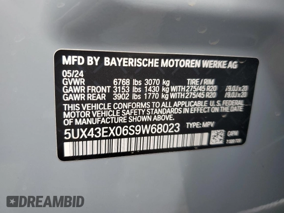 2025 BMW X6 M60i with VIN 5UX43EX06S9W68023, listed as a Copart auction lot 69874764 with 3,789 mi miles and Salvage Title. Bid and sale history available at carsss.com. Image 13.