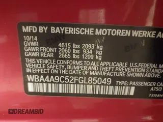 2015 BMW 4 Series 428i with VIN WBA4A9C52FGL85049, listed as a IAAI auction lot 41649475 with 100,443 mi miles and . Bid and sale history available at DreamBid. Image 9.