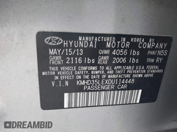 2013 Hyundai Elantra GT with VIN KMHD35LEXDU114448, listed as a IAAI auction lot 41944985 with 71,180 mi miles. Bid and sale history available at carsss.com. Image 9.