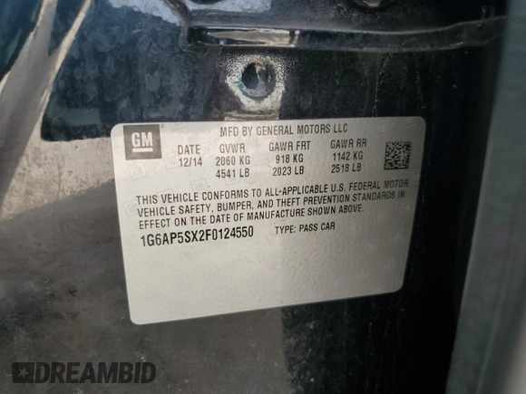 2015 Cadillac CTS RWD z VIN 1G6AP5SX2F0124550, wystawiony jako Copart lot #47004245 z przebiegiem 124 466 mil mil oraz Szkoda całkowita • Salvage title. Historia ofert i sprzedaży dostępna na DreamBid. Obrazek 13.