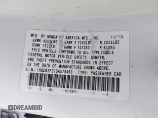 2016 Honda Accord Sedan LX with VIN 1HGCR2F31GA079460, listed as a IAAI auction lot 41712742 with 187,679 mi miles. Bid and sale history available at carsss.com. Image 9.