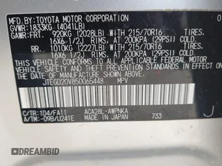 2005 Toyota RAV4 with VIN JTEGD20V850065448, listed as a IAAI auction lot 42043892 with Not Provided miles and . Bid and sale history available at DreamBid. Image 9.
