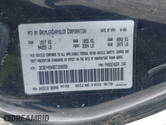 2005 Chrysler PT Cruiser with VIN 3C3EY45X85T329359, listed as a IAAI auction lot 41372450 with 104,219 mi miles. Bid and sale history available at carsss.com. Image 9.