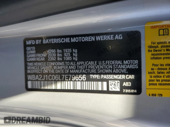 2020 BMW 2 Series 230i with VIN WBA2J1C06L7E79656, listed as a Copart auction lot 74909234 with 50,931 mi miles and Salvage Title. Bid and sale history available at carsss.com. Image 12.