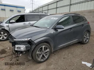 2021 Hyundai Kona Ultimate with VIN KM8K53A52MU656474, listed as a Copart auction lot 84827104 with 77,992 mi miles and Salvage Title. Bid and sale history available at carsss.com. Image 1.