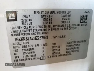 2017 GMC Acadia SLE with VIN 1GKKNSLA2HZ287993, listed as a Copart auction lot 88543435 with 95,505 mi miles and Salvage Title. Bid and sale history available at carsss.com. Image 13.