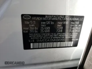 2021 Hyundai Santa Fe SE with VIN 5NMS1DAJ2MH345900, listed as a Copart auction lot 63640132 with 23,576 mi miles. Bid and sale history available at carsss.com. Image 10.