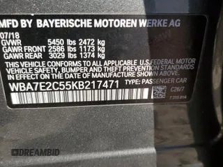 2019 BMW 7 Series 740i with VIN WBA7E2C55KB217471, listed as a Copart auction lot 37298003 with 53,293 mi miles. Bid and sale history available at carsss.com. Image 12.