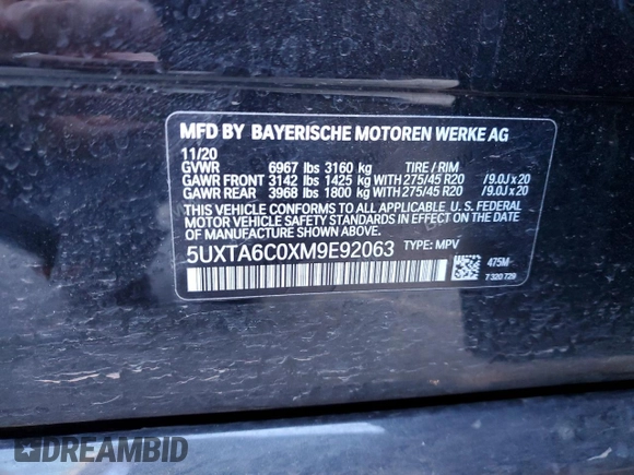 2021 BMW X5 xDrive45e with VIN 5UXTA6C0XM9E92063, listed as a Copart auction lot 54070165 with 14,725 mi miles and Salvage Title. Bid and sale history available at DreamBid. Image 13.