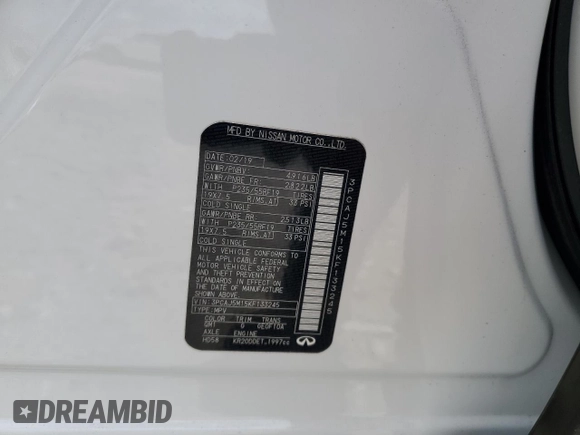 2019 Infiniti QX50 LUXE with VIN 3PCAJ5M15KF133245, listed as a Copart auction lot 50792395 with 36,246 mi miles and Salvage Title. Bid and sale history available at carsss.com. Image 13.