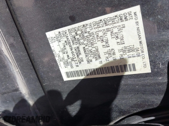 2009 Nissan Armada SE z VIN 5N1BA08D89N601178, wystawiony jako IAAI lot #41854346 z przebiegiem 228 637 mil mil oraz . Historia ofert i sprzedaży dostępna na DreamBid. Obrazek 9.