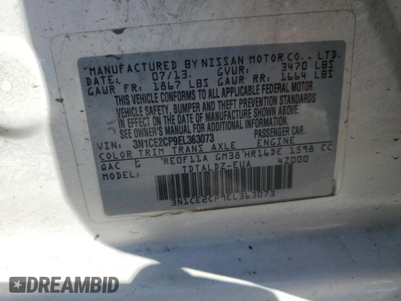 2014 Nissan Note S Plus z VIN 3N1CE2CP9EL363073, wystawiony jako Copart lot #59023835 z przebiegiem 205 117 mil mil oraz Szkoda całkowita • Salvage title. Historia ofert i sprzedaży dostępna na DreamBid. Obrazek 12.