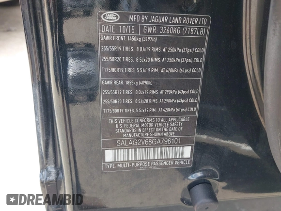 2016 Land Rover LR4 HSE with VIN SALAG2V68GA796101, listed as a IAAI auction lot 42578555 with 132,376 mi miles and . Bid and sale history available at DreamBid. Image 9.