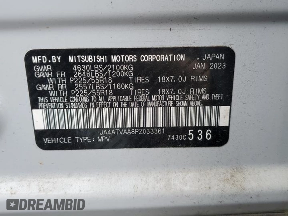 2023 Mitsubishi Eclipse Cross LE with VIN JA4ATVAA8PZ033361, listed as a Copart auction lot 51421155 with 25,855 mi miles and Clean title. Bid and sale history available at DreamBid. Image 13.