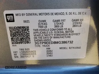 2021 GMC Sierra 1500 AT4 with VIN 3GTP9EED8MG386732, listed as a Copart auction lot 83474844 with 47,778 mi miles and Salvage Title. Bid and sale history available at carsss.com. Image 12.