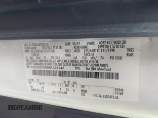 2017 Ford Transit XL with VIN 1FBZX2YM9HKA97242, listed as a IAAI auction lot 41821833 with 204,517 mi miles and . Bid and sale history available at DreamBid. Image 9.