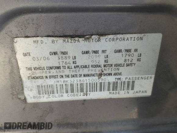 2006 Mazda 3 s Grand Touring with VIN JM1BK323861500390, listed as a Copart auction lot 47462125 with 278,826 mi miles and Salvage Title. Bid and sale history available at carsss.com. Image 13.