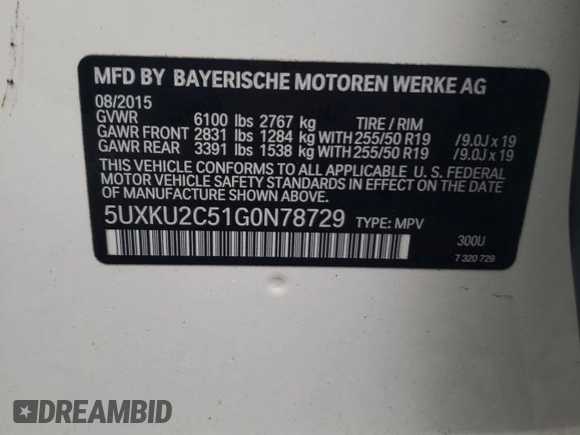 2016 BMW X6 xDrive35i with VIN 5UXKU2C51G0N78729, listed as a Copart auction lot 68345763 with 35,620 mi miles. Bid and sale history available at carsss.com. Image 12.
