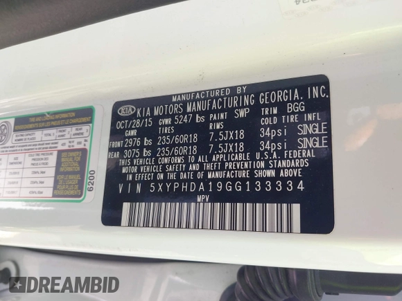 2016 Kia Sorento EX with VIN 5XYPHDA19GG133334, listed as a IAAI auction lot 41931741 with 138,051 mi miles and . Bid and sale history available at DreamBid. Image 9.