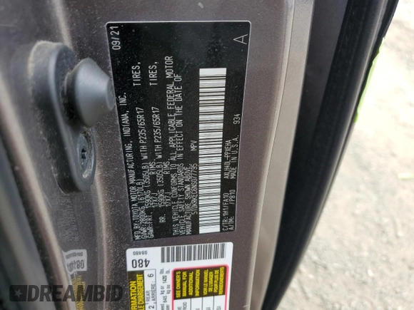 2022 Toyota Sienna LE с VIN 5TDKRKEC6NS077795, выставлен на аукционе Copart как лот 52788715 с пробегом 33 758 миль миль и Списание • Salvage title. История ставок и продаж доступна на DreamBid. Изображение 13.