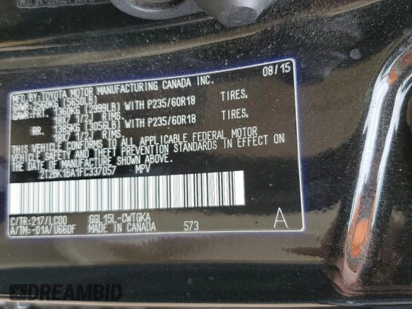 2015 Lexus RX 350 with VIN 2T2BK1BA1FC337057, listed as a Copart auction lot 60040435 with 61,372 mi miles and Salvage title. Bid and sale history available at DreamBid. Image 14.