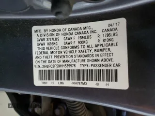 2017 Honda Civic LX with VIN 2HGFC2F5XHH539976, listed as a Copart auction lot 60558865 with 79,519 mi miles and Salvage title. Bid and sale history available at DreamBid. Image 13.