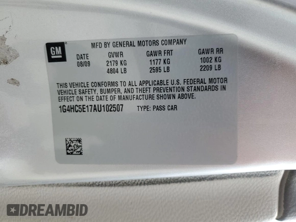 2010 Buick Lucerne CXL with VIN 1G4HC5E17AU102507, listed as a Copart auction lot 51135355 with 137,356 mi miles and Salvage Title. Bid and sale history available at DreamBid. Image 12.
