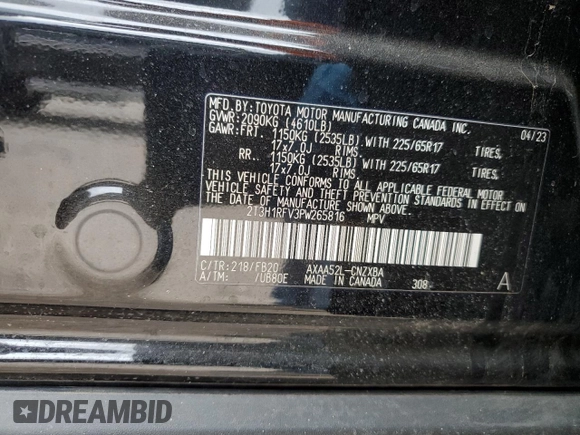 2023 Toyota RAV4 LE with VIN 2T3H1RFV3PW265816, listed as a Copart auction lot 49772755 with 37,209 mi miles and Salvage Title. Bid and sale history available at carsss.com. Image 14.