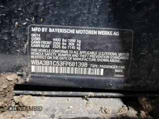 2015 BMW 3 Series 320i with VIN WBA3B1C53FP681398, listed as a Copart auction lot 44566845 with 181,621 mi miles and Salvage title. Bid and sale history available at DreamBid. Image 12.