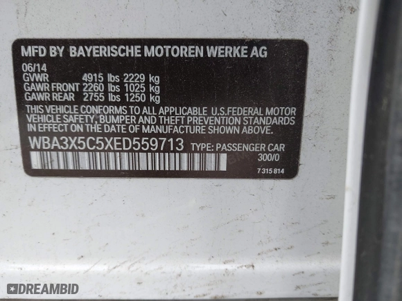 2014 BMW 3 Series Gran Turismo 328i xDrive with VIN WBA3X5C5XED559713, listed as a IAAI auction lot 42078622 with 68,233 mi miles. Bid and sale history available at carsss.com. Image 9.