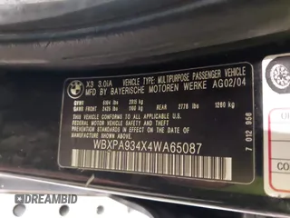 2004 BMW X3 3.0i z VIN WBXPA934X4WA65087, wystawiony jako IAAI lot #42096318 z przebiegiem 175 859 mil mil oraz . Historia ofert i sprzedaży dostępna na DreamBid. Obrazek 9.